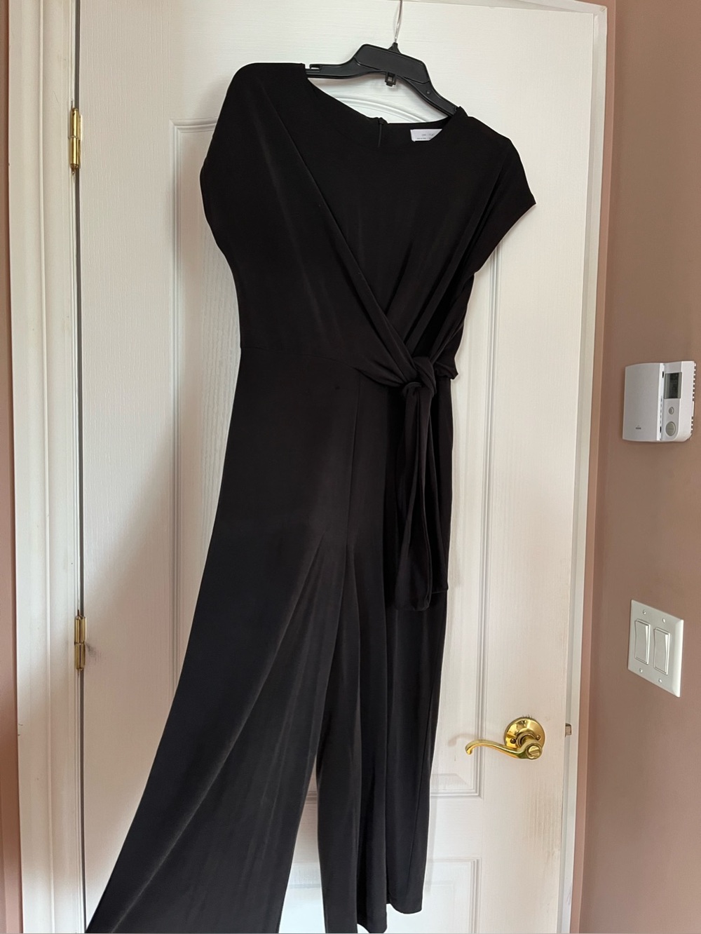OAK + FORT Black Wrap-Front Wide-Leg Romper with Tie